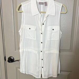 Chico's White Sleeveless Blouse drawstring waist Sz 1
